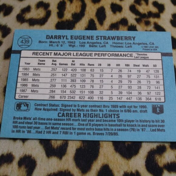 Darryl Strawberry #439 Baseball Card - Picture 2 of 2